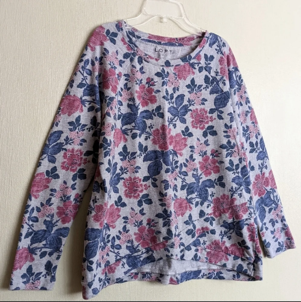 Loft Sweatshirt Pink Gray Blue Floral Long Sleeves